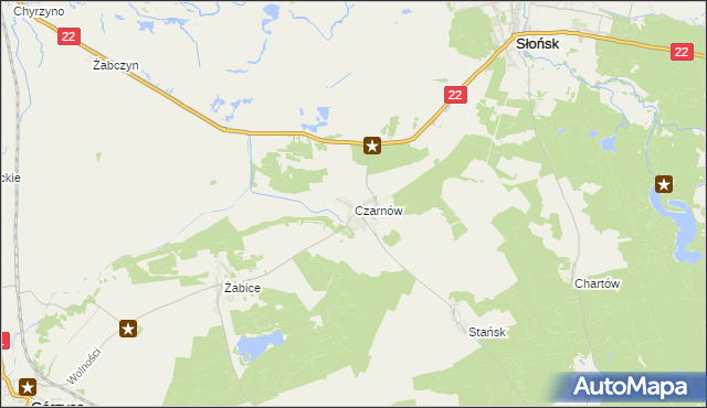 mapa Czarnów gmina Górzyca, Czarnów gmina Górzyca na mapie Targeo