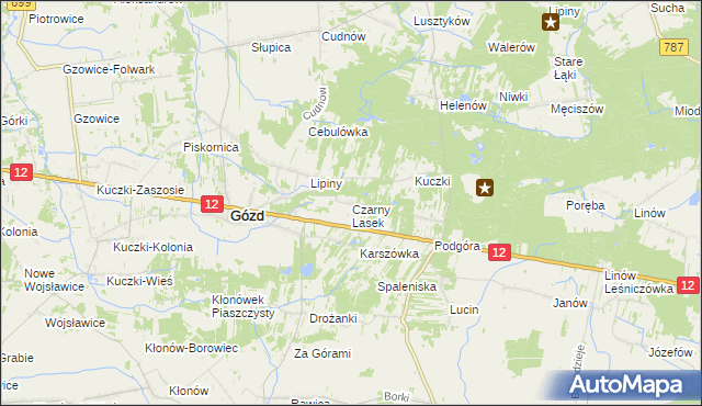 mapa Czarny Lasek gmina Gózd, Czarny Lasek gmina Gózd na mapie Targeo