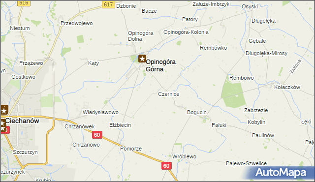 mapa Czernice gmina Opinogóra Górna, Czernice gmina Opinogóra Górna na mapie Targeo