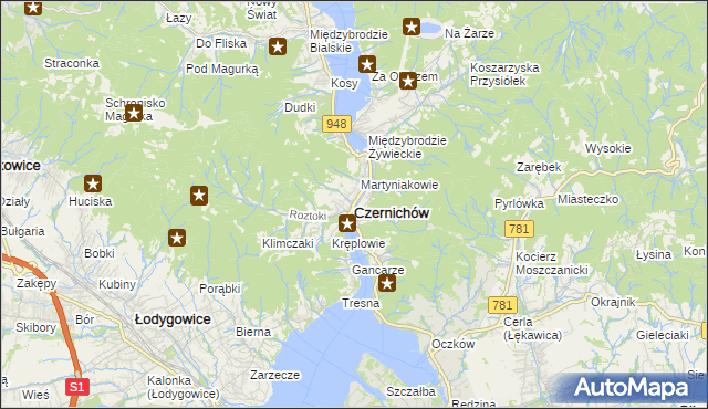 mapa Czernichów powiat żywiecki, Czernichów powiat żywiecki na mapie Targeo