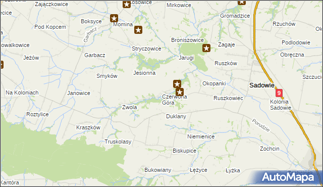 mapa Czerwona Góra gmina Sadowie, Czerwona Góra gmina Sadowie na mapie Targeo