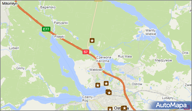 mapa Czerwona Karczma gmina Ostróda, Czerwona Karczma gmina Ostróda na mapie Targeo