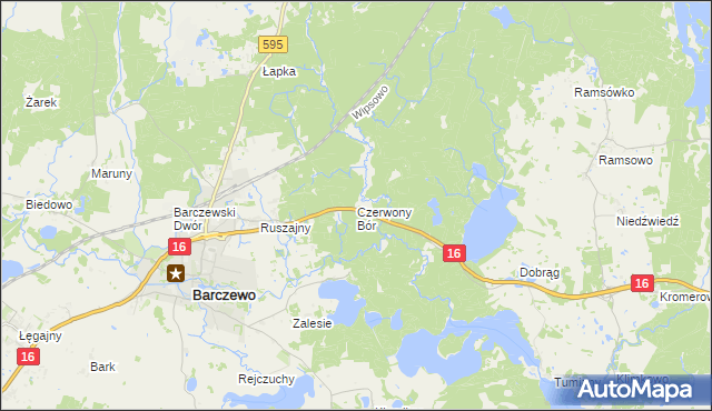 mapa Czerwony Bór gmina Barczewo, Czerwony Bór gmina Barczewo na mapie Targeo