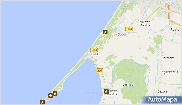 mapa Dąbki gmina Darłowo, Dąbki gmina Darłowo na mapie Targeo