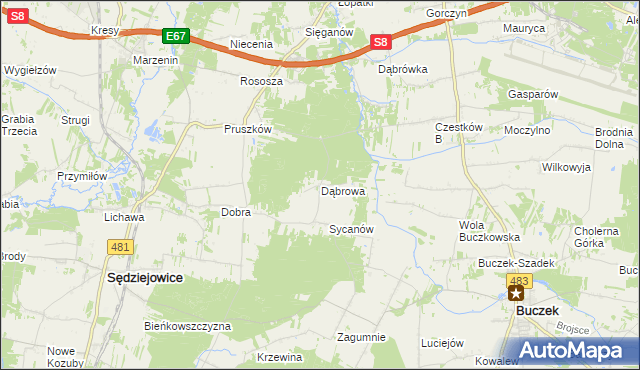mapa Dąbrowa gmina Buczek, Dąbrowa gmina Buczek na mapie Targeo