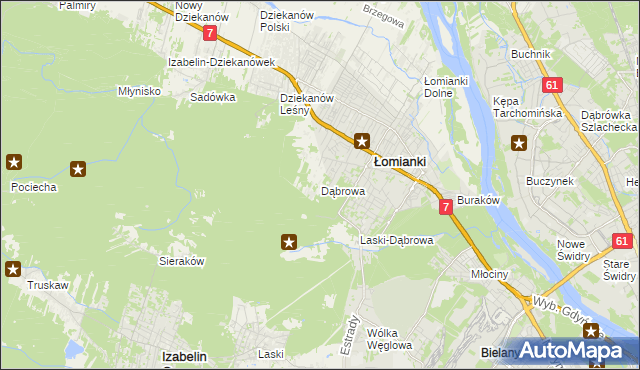 mapa Dąbrowa gmina Łomianki, Dąbrowa gmina Łomianki na mapie Targeo