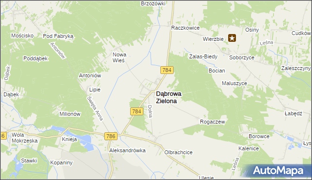 mapa Dąbrowa Zielona, Dąbrowa Zielona na mapie Targeo