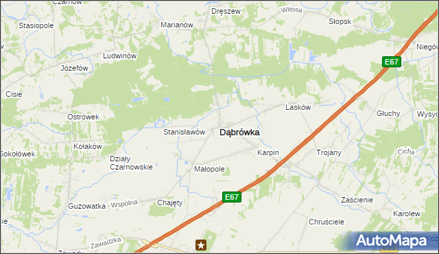 mapa Dąbrówka powiat wołomiński, Dąbrówka powiat wołomiński na mapie Targeo