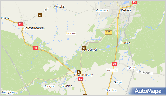 mapa Dargomyśl gmina Dębno, Dargomyśl gmina Dębno na mapie Targeo