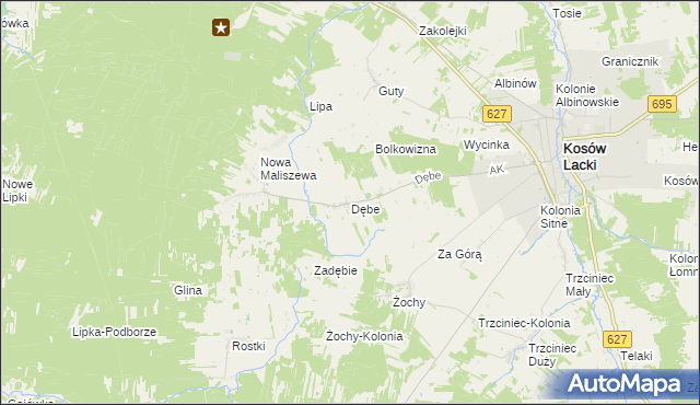 mapa Dębe gmina Kosów Lacki, Dębe gmina Kosów Lacki na mapie Targeo
