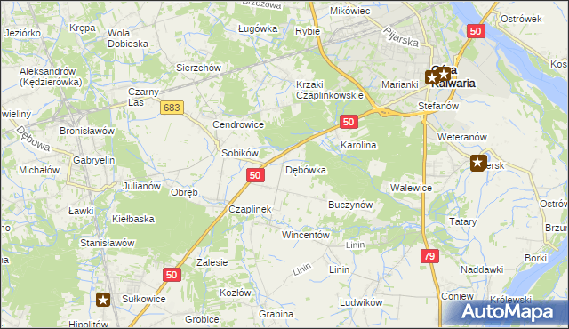 mapa Dębówka gmina Góra Kalwaria, Dębówka gmina Góra Kalwaria na mapie Targeo