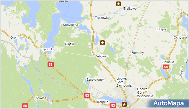 mapa Dębówko gmina Szczytno, Dębówko gmina Szczytno na mapie Targeo