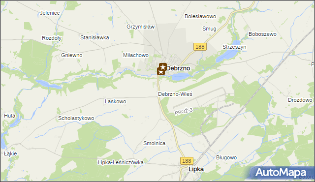 mapa Debrzno-Wieś, Debrzno-Wieś na mapie Targeo