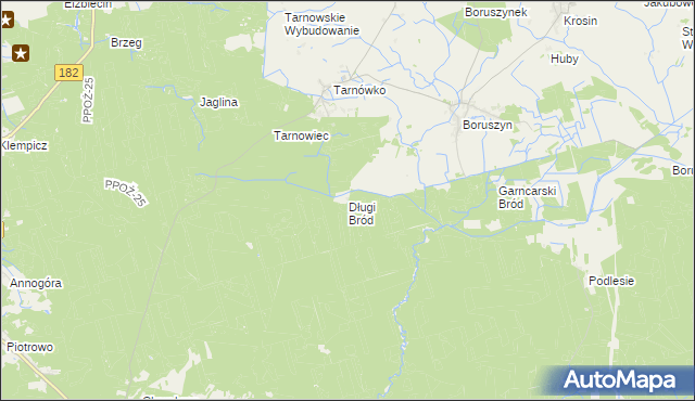 mapa Długi Bród gmina Połajewo, Długi Bród gmina Połajewo na mapie Targeo