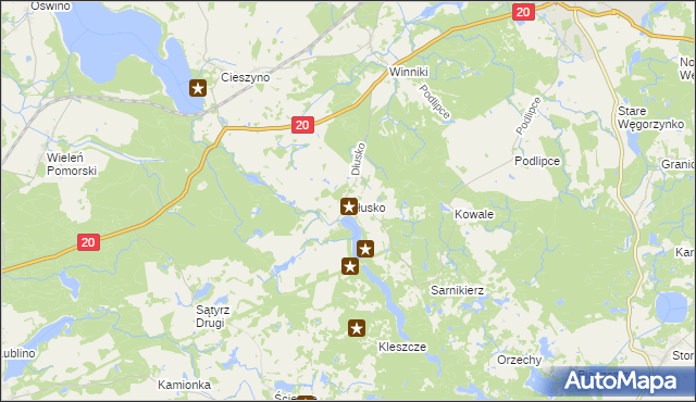 mapa Dłusko gmina Węgorzyno, Dłusko gmina Węgorzyno na mapie Targeo