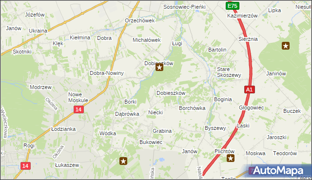 mapa Dobieszków gmina Nowosolna, Dobieszków gmina Nowosolna na mapie Targeo