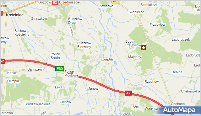 mapa Dobrów gmina Kościelec, Dobrów gmina Kościelec na mapie Targeo