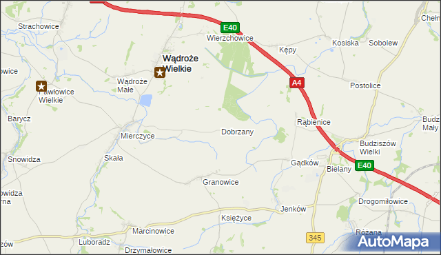 mapa Dobrzany gmina Wądroże Wielkie, Dobrzany gmina Wądroże Wielkie na mapie Targeo