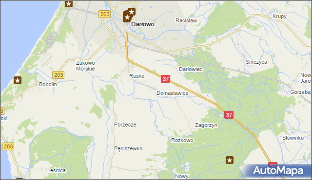 mapa Domasławice gmina Darłowo, Domasławice gmina Darłowo na mapie Targeo