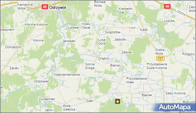 mapa Drążno gmina Klwów, Drążno gmina Klwów na mapie Targeo