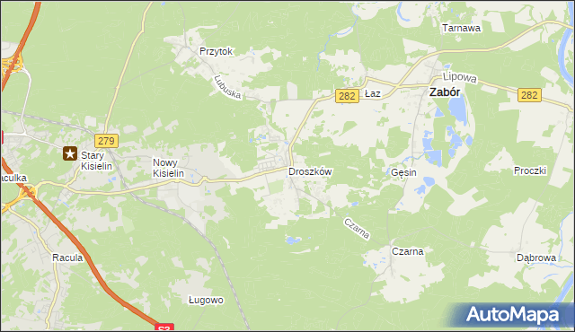 mapa Droszków gmina Zabór, Droszków gmina Zabór na mapie Targeo