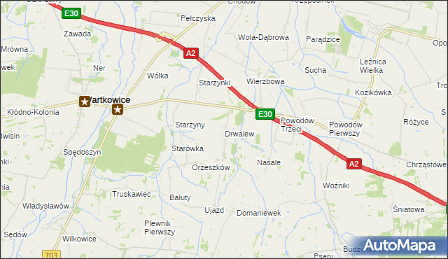 mapa Drwalew gmina Wartkowice, Drwalew gmina Wartkowice na mapie Targeo