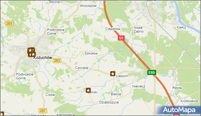 mapa Drwalewice gmina Kożuchów, Drwalewice gmina Kożuchów na mapie Targeo