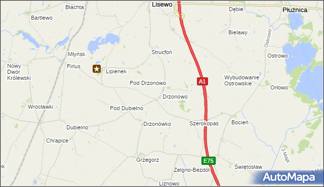 mapa Drzonowo gmina Lisewo, Drzonowo gmina Lisewo na mapie Targeo