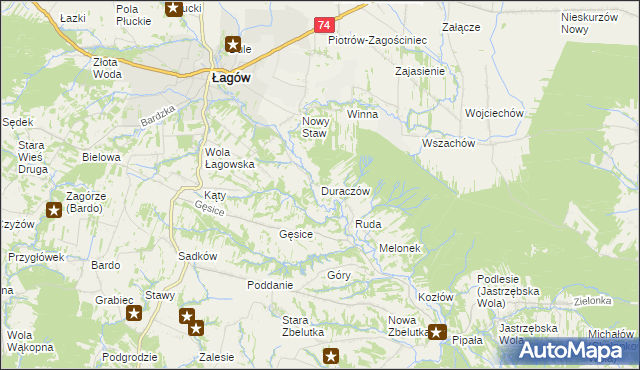 mapa Duraczów gmina Łagów, Duraczów gmina Łagów na mapie Targeo