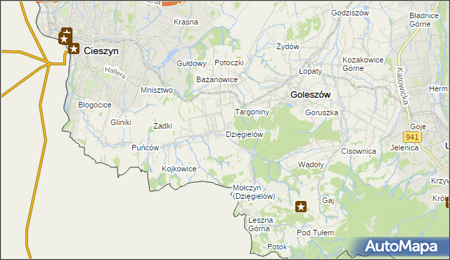 mapa Dzięgielów, Dzięgielów na mapie Targeo