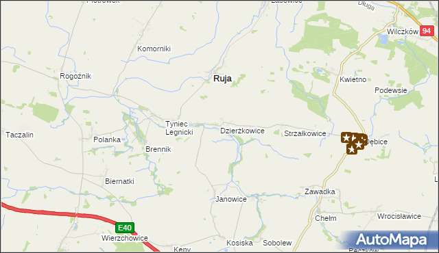 mapa Dzierżkowice gmina Ruja, Dzierżkowice gmina Ruja na mapie Targeo