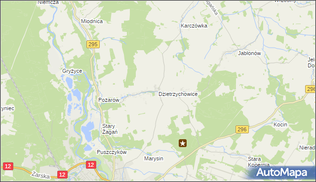 mapa Dzietrzychowice, Dzietrzychowice na mapie Targeo