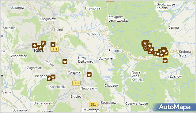 mapa Dzikowiec gmina Nowa Ruda, Dzikowiec gmina Nowa Ruda na mapie Targeo