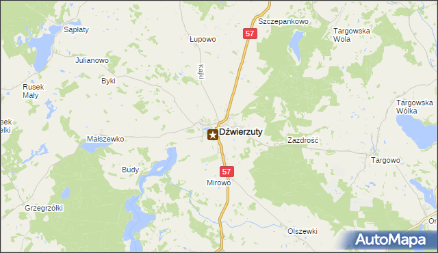 mapa Dźwierzuty, Dźwierzuty na mapie Targeo