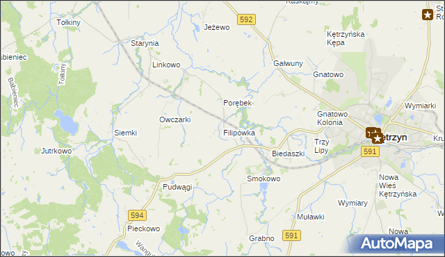 mapa Filipówka gmina Kętrzyn, Filipówka gmina Kętrzyn na mapie Targeo