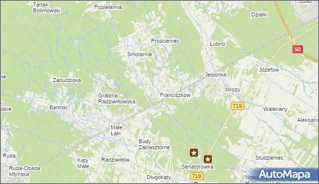 mapa Franciszków gmina Wiskitki, Franciszków gmina Wiskitki na mapie Targeo