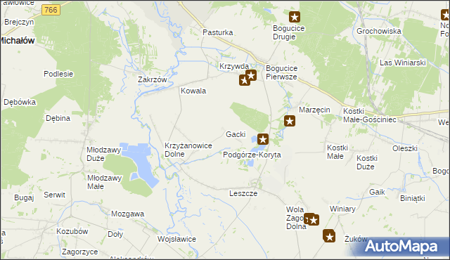 mapa Gacki gmina Pińczów, Gacki gmina Pińczów na mapie Targeo