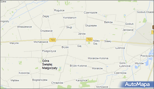 mapa Gaj gmina Góra Świętej Małgorzaty, Gaj gmina Góra Świętej Małgorzaty na mapie Targeo