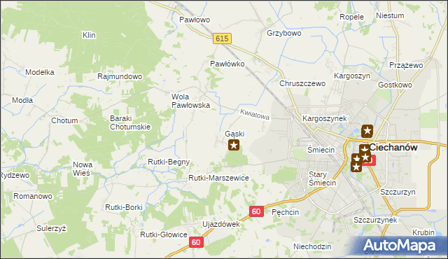 mapa Gąski gmina Ciechanów, Gąski gmina Ciechanów na mapie Targeo