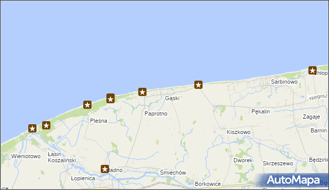 mapa Gąski gmina Mielno, Gąski gmina Mielno na mapie Targeo