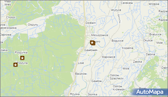 mapa Gawłówek gmina Drwinia, Gawłówek gmina Drwinia na mapie Targeo