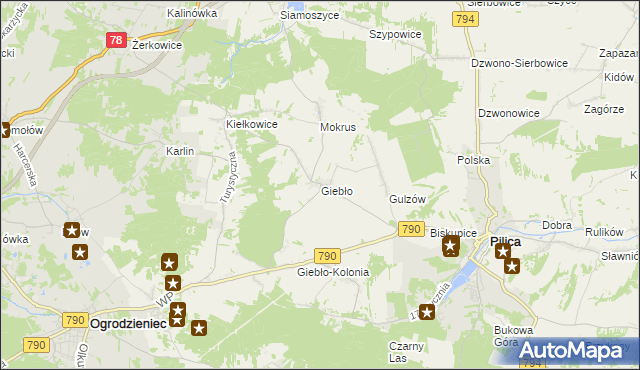 mapa Giebło, Giebło na mapie Targeo