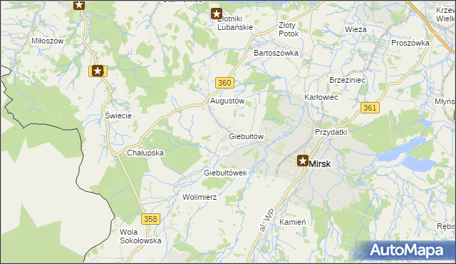 mapa Giebułtów gmina Mirsk, Giebułtów gmina Mirsk na mapie Targeo