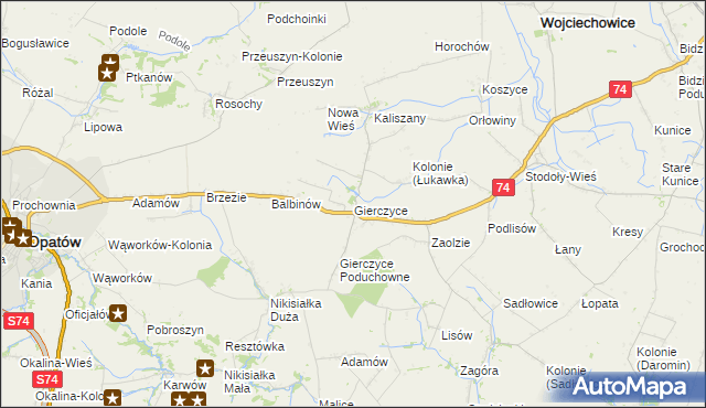 mapa Gierczyce gmina Wojciechowice, Gierczyce gmina Wojciechowice na mapie Targeo