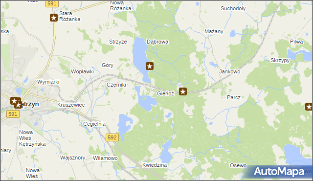 mapa Gierłoż gmina Kętrzyn, Gierłoż gmina Kętrzyn na mapie Targeo