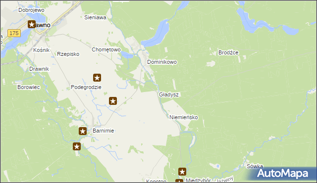 mapa Gładysz gmina Drawno, Gładysz gmina Drawno na mapie Targeo