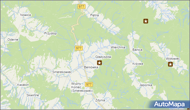 mapa Gładyszów, Gładyszów na mapie Targeo