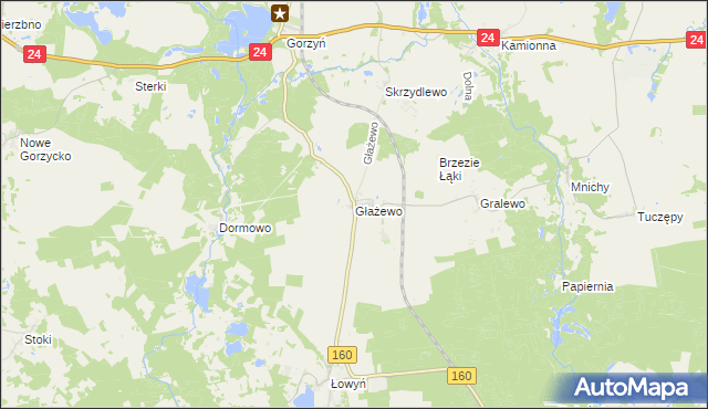 mapa Głażewo gmina Międzychód, Głażewo gmina Międzychód na mapie Targeo