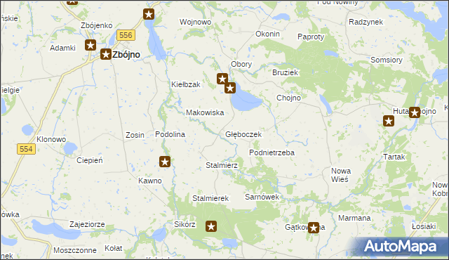 mapa Głęboczek gmina Chrostkowo, Głęboczek gmina Chrostkowo na mapie Targeo