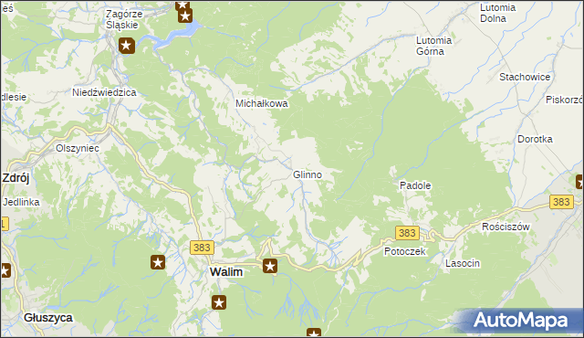 mapa Glinno gmina Walim, Glinno gmina Walim na mapie Targeo